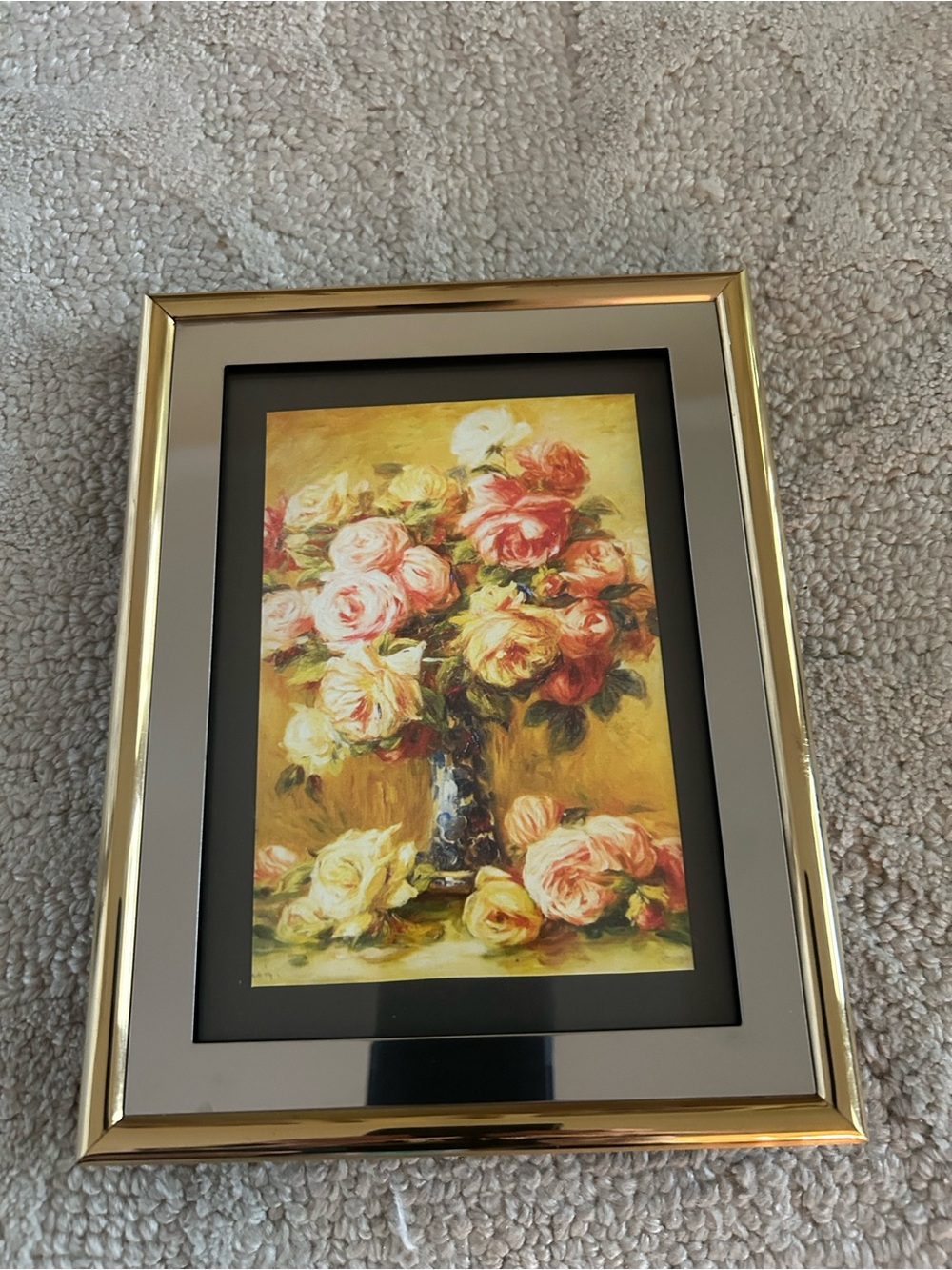 Roses in a Vase Renoir Print Art Picture Framed 8.5" x 6.5" Floral Miniature